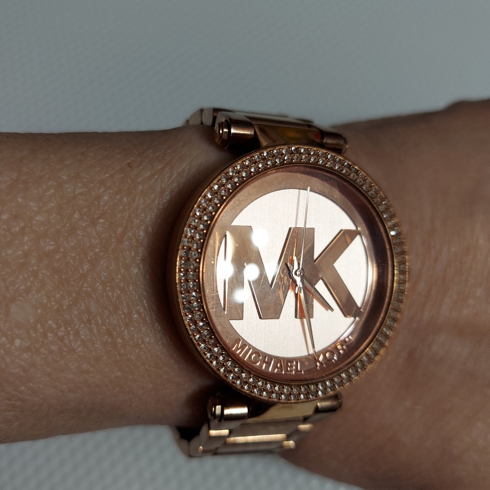 Michael Kors Rose Gold/Quartz & Pave' Bezel Bracelet Watch - Picture 7 of 8
